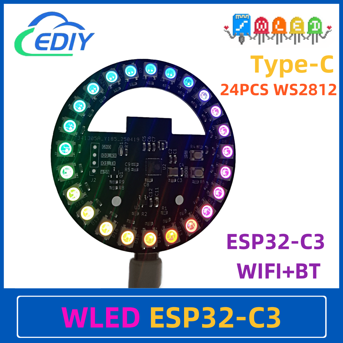 Ws2812B - WLED ESP32-C3 Entwicklungsboard Rundes buntes Licht